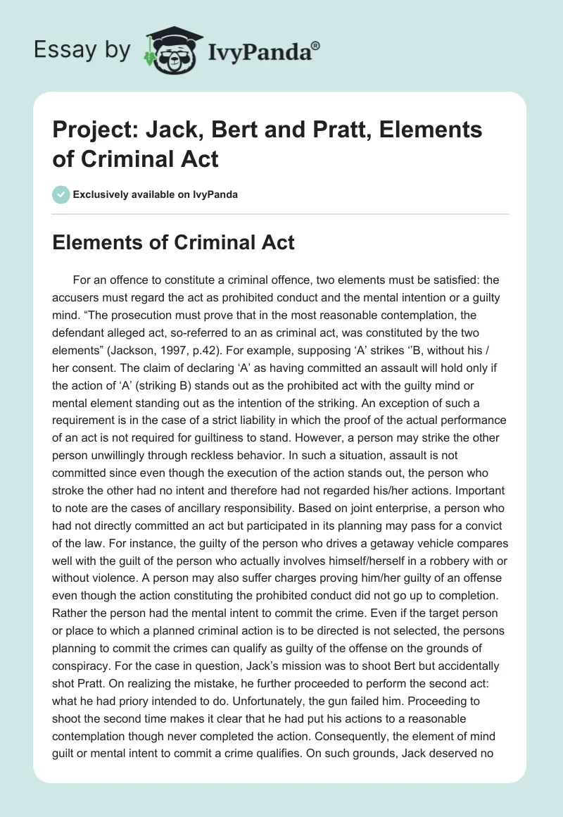 Project: Jack, Bert and Pratt, Elements of Criminal Act. Page 1