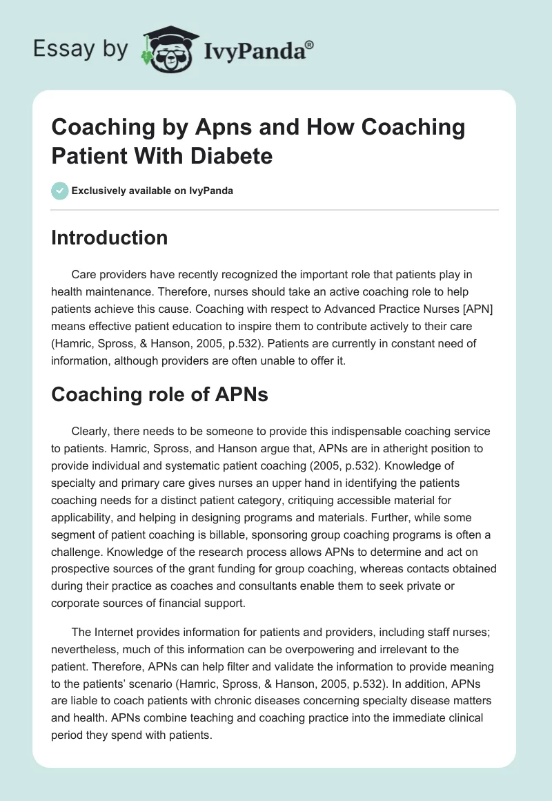 Coaching by Apns and How Coaching Patient With Diabete. Page 1