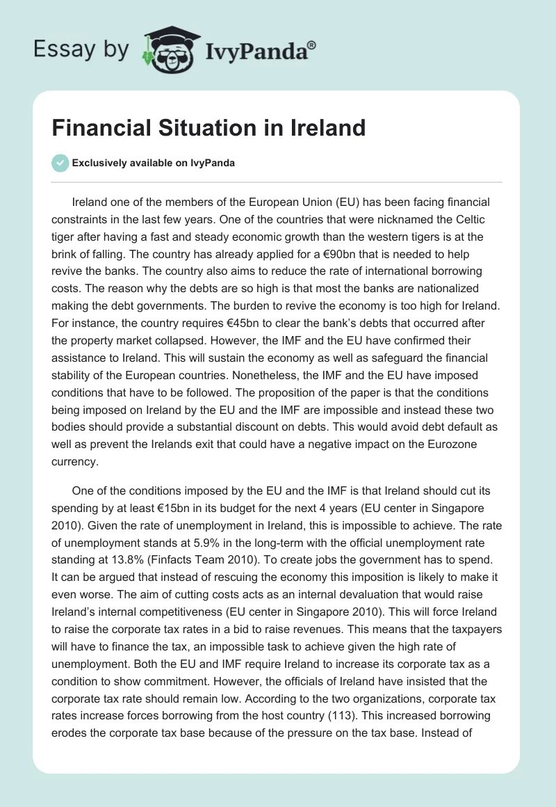 Financial Situation in Ireland. Page 1
