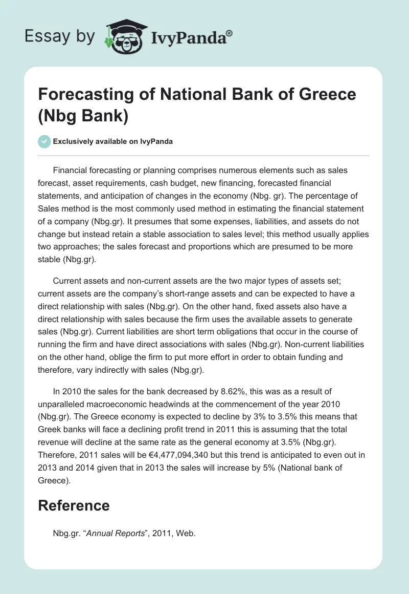 Forecasting of National Bank of Greece (Nbg Bank). Page 1