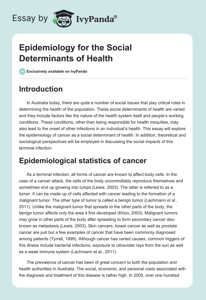 Epidemiology for the Social Determinants of Health. Page 1