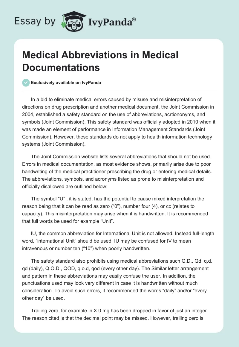 Medical Abbreviations in Medical Documentations. Page 1