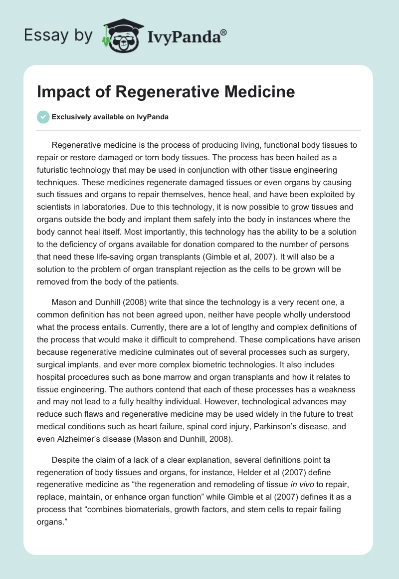 Impact of Regenerative Medicine. Page 1