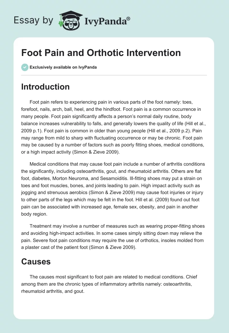 Foot Pain and Orthotic Intervention. Page 1
