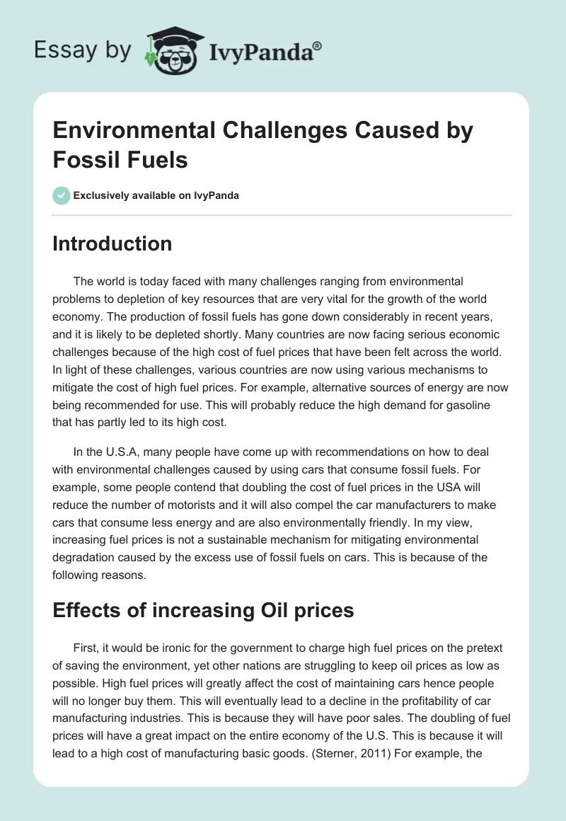 Environmental Challenges Caused by Fossil Fuels. Page 1