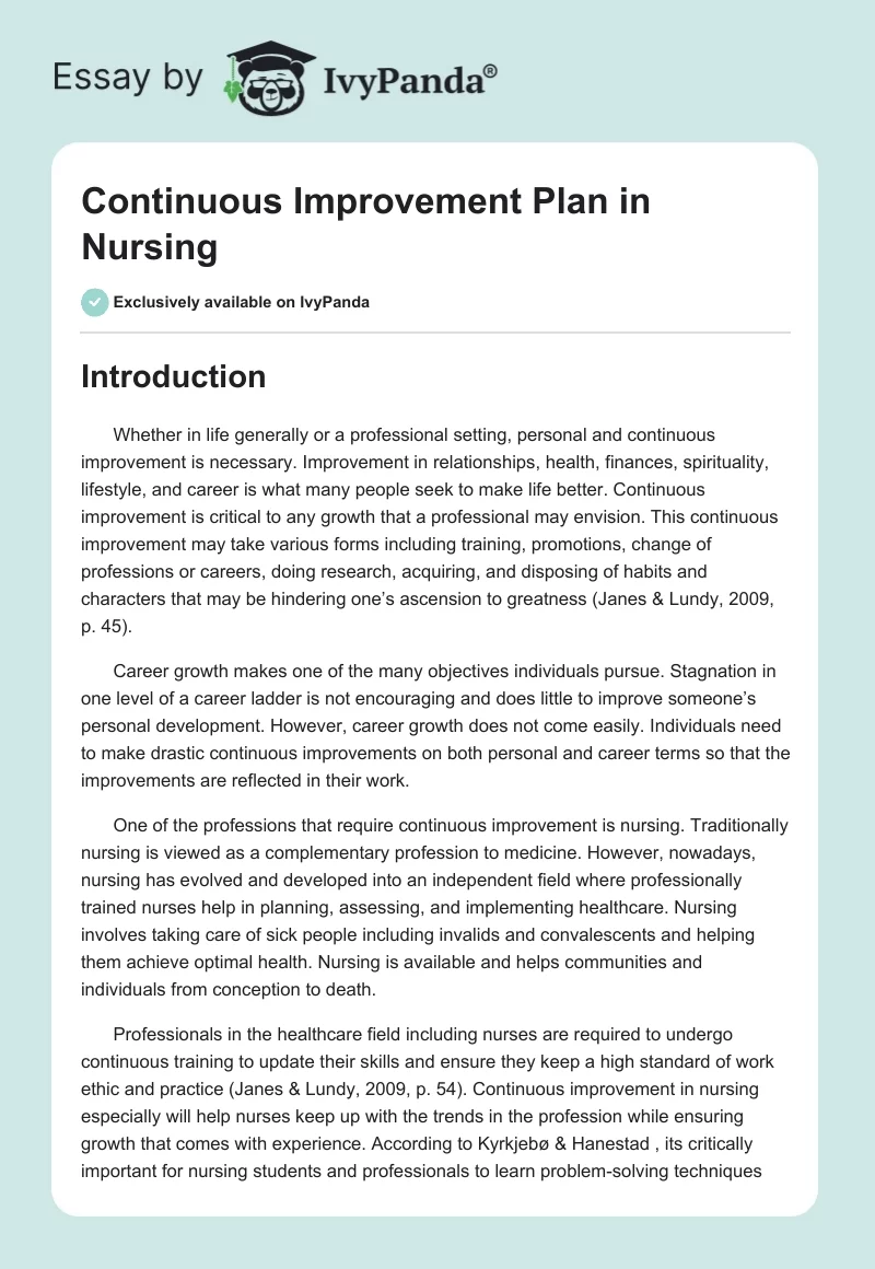 Continuous Improvement Plan in Nursing. Page 1