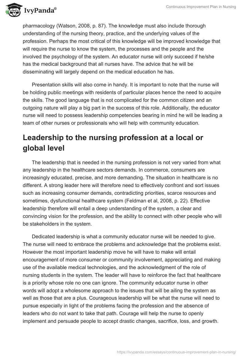 Continuous Improvement Plan in Nursing. Page 3