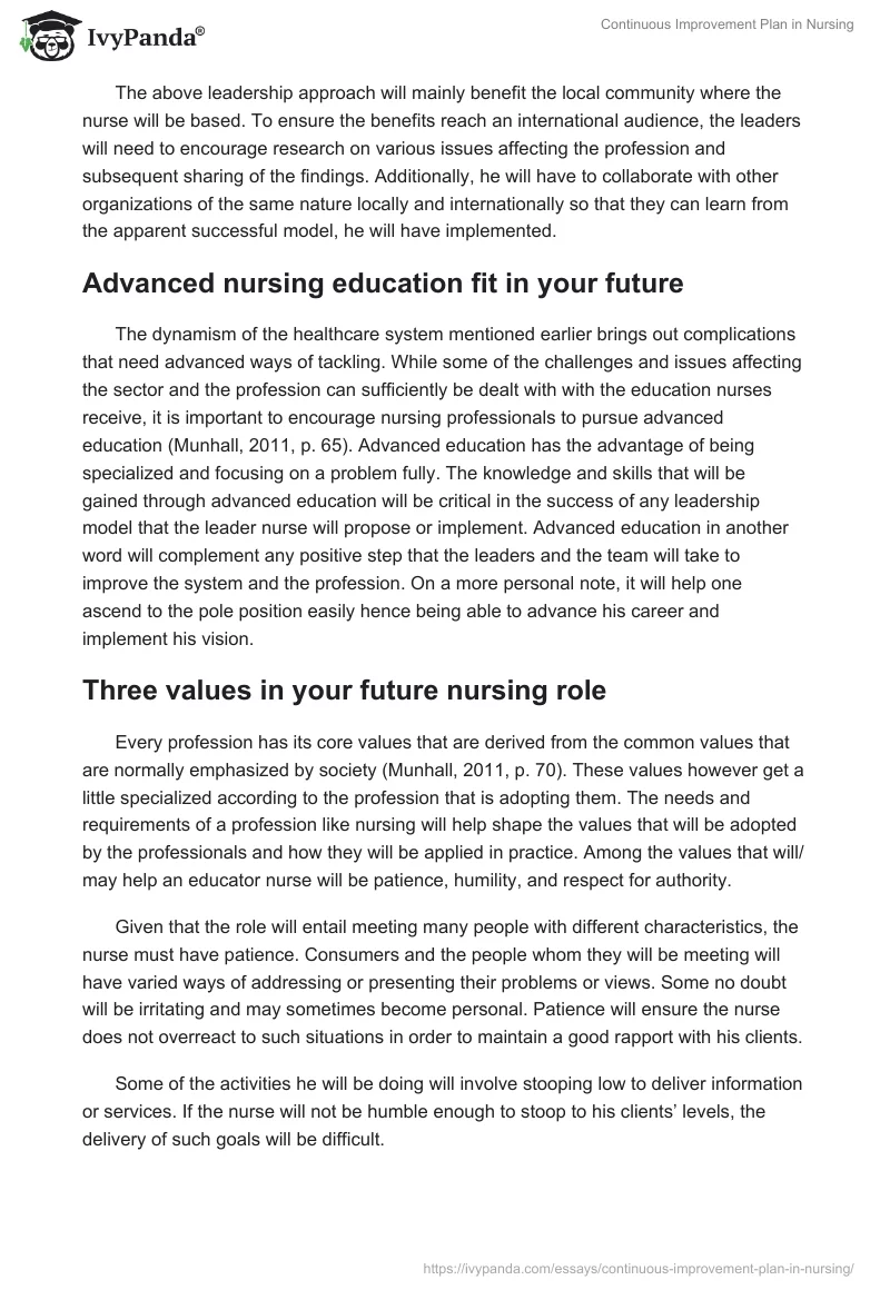 Continuous Improvement Plan in Nursing. Page 4