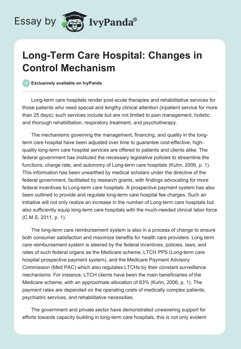 Long-Term Care Hospital: Changes in Control Mechanism. Page 1
