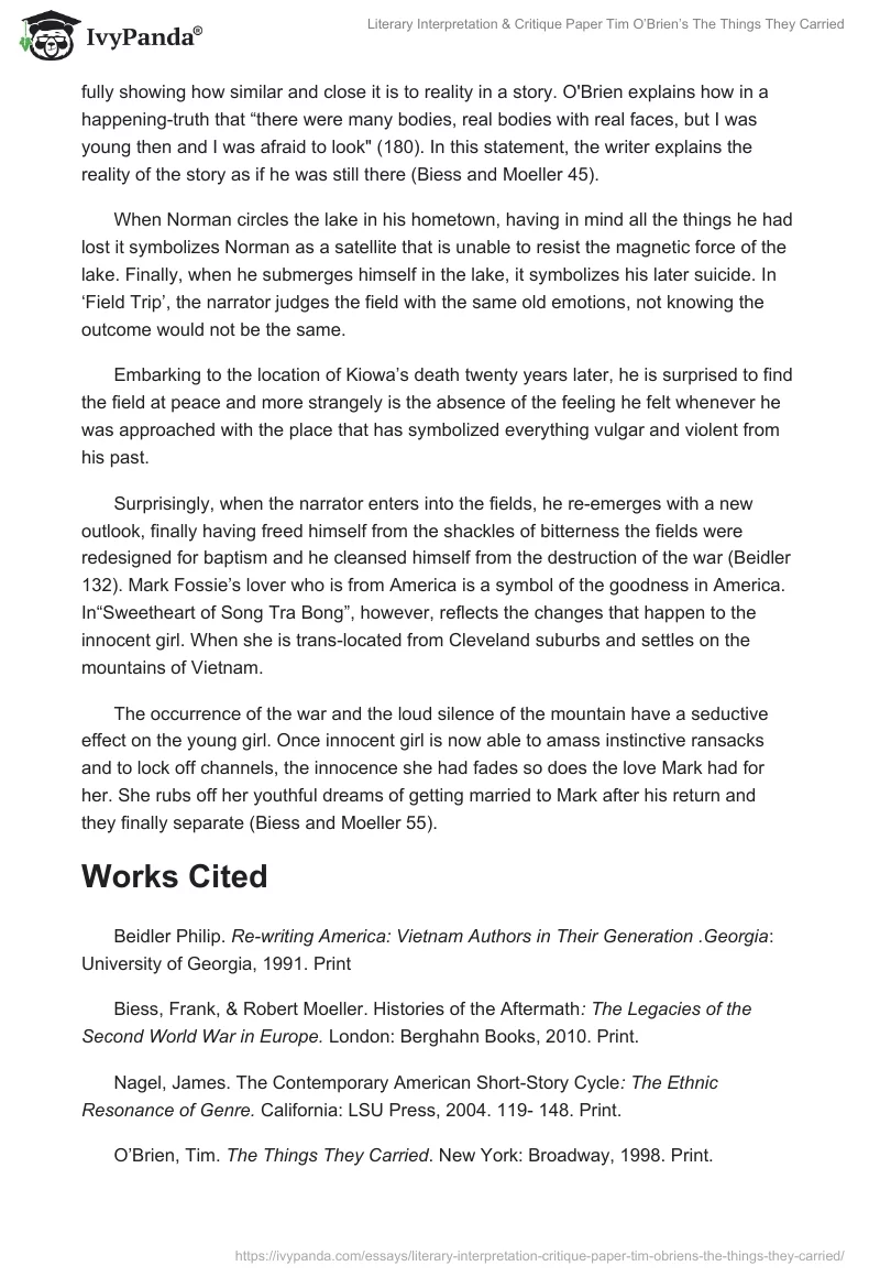 Literary Interpretation & Critique Paper Tim O’Brien’s The Things They Carried. Page 3