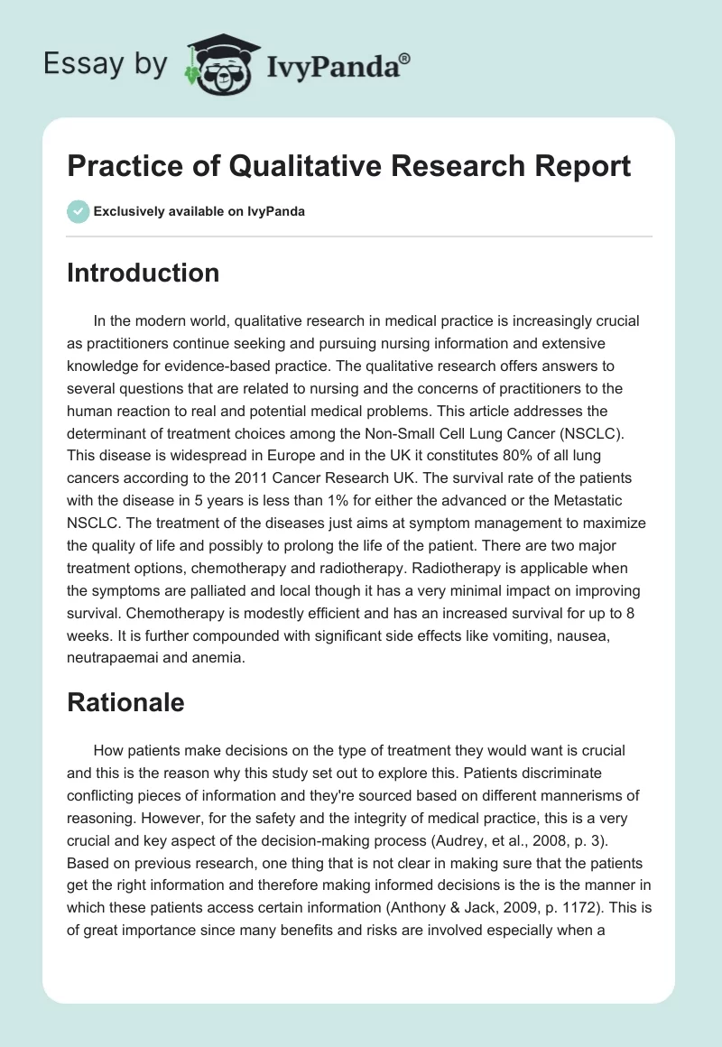 Practice of Qualitative Research Report. Page 1