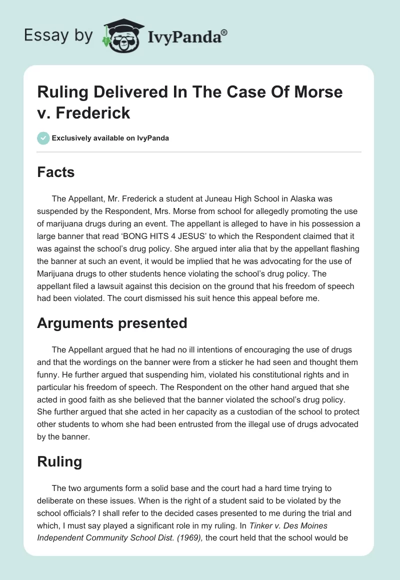 Ruling Delivered In The Case Of Morse v. Frederick. Page 1