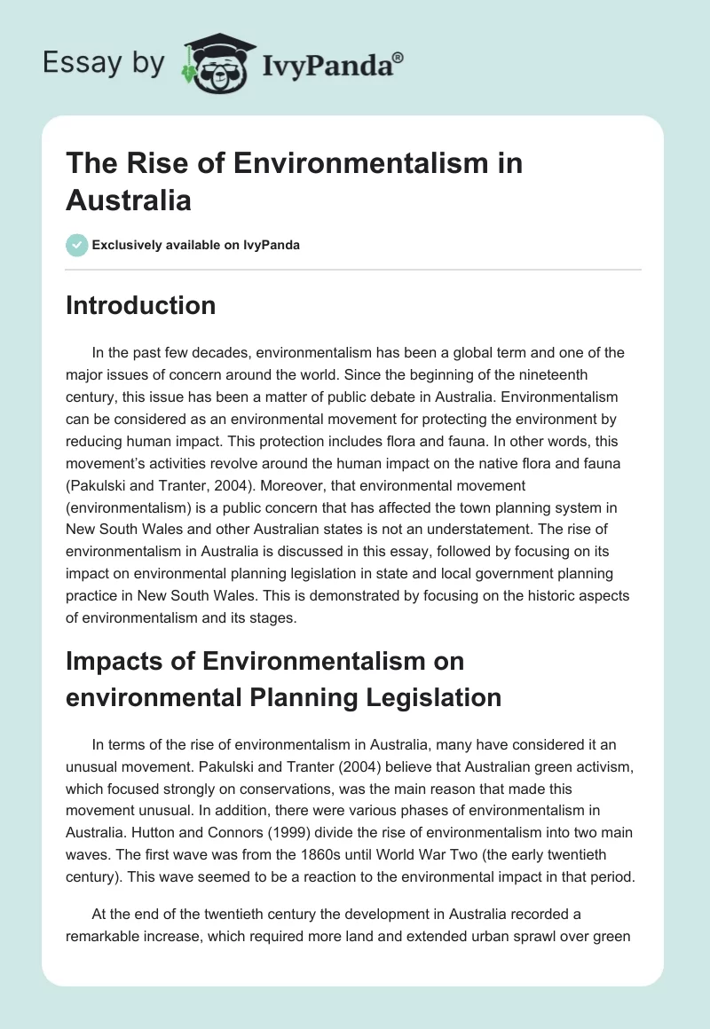 The Rise of Environmentalism in Australia. Page 1