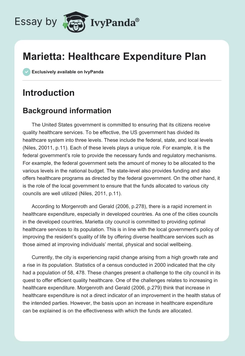 Marietta: Healthcare Expenditure Plan. Page 1