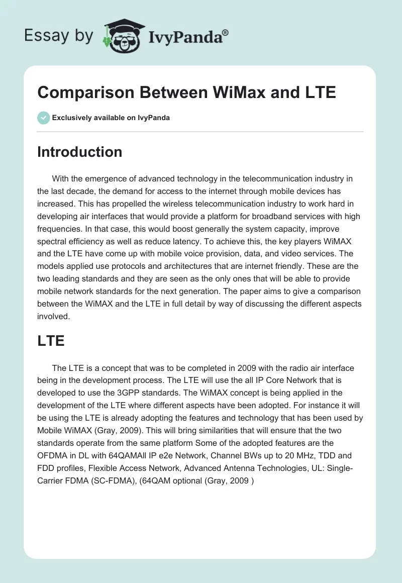 Comparison Between WiMax and LTE. Page 1