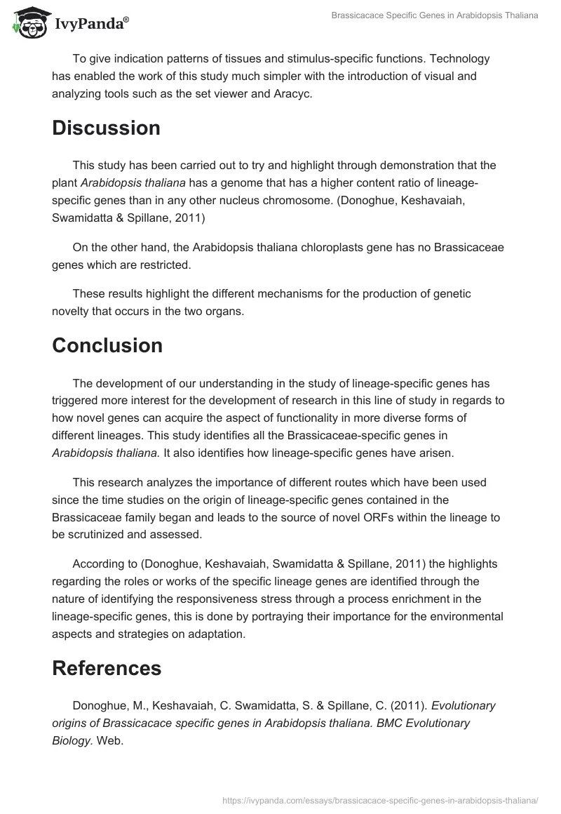 Brassicacace Specific Genes in Arabidopsis Thaliana. Page 2