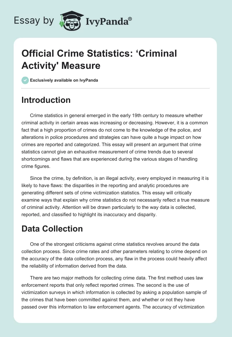 Official Crime Statistics: ‘Criminal Activity' Measure. Page 1