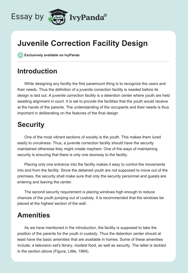 Juvenile Correction Facility Design. Page 1