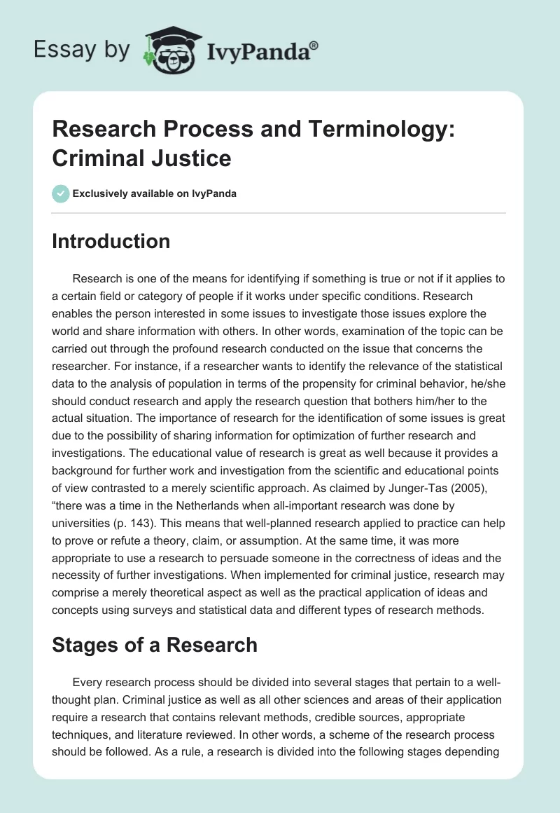 Research Process and Terminology: Criminal Justice. Page 1