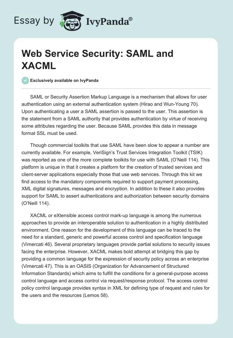 Web Service Security: SAML and XACML. Page 1