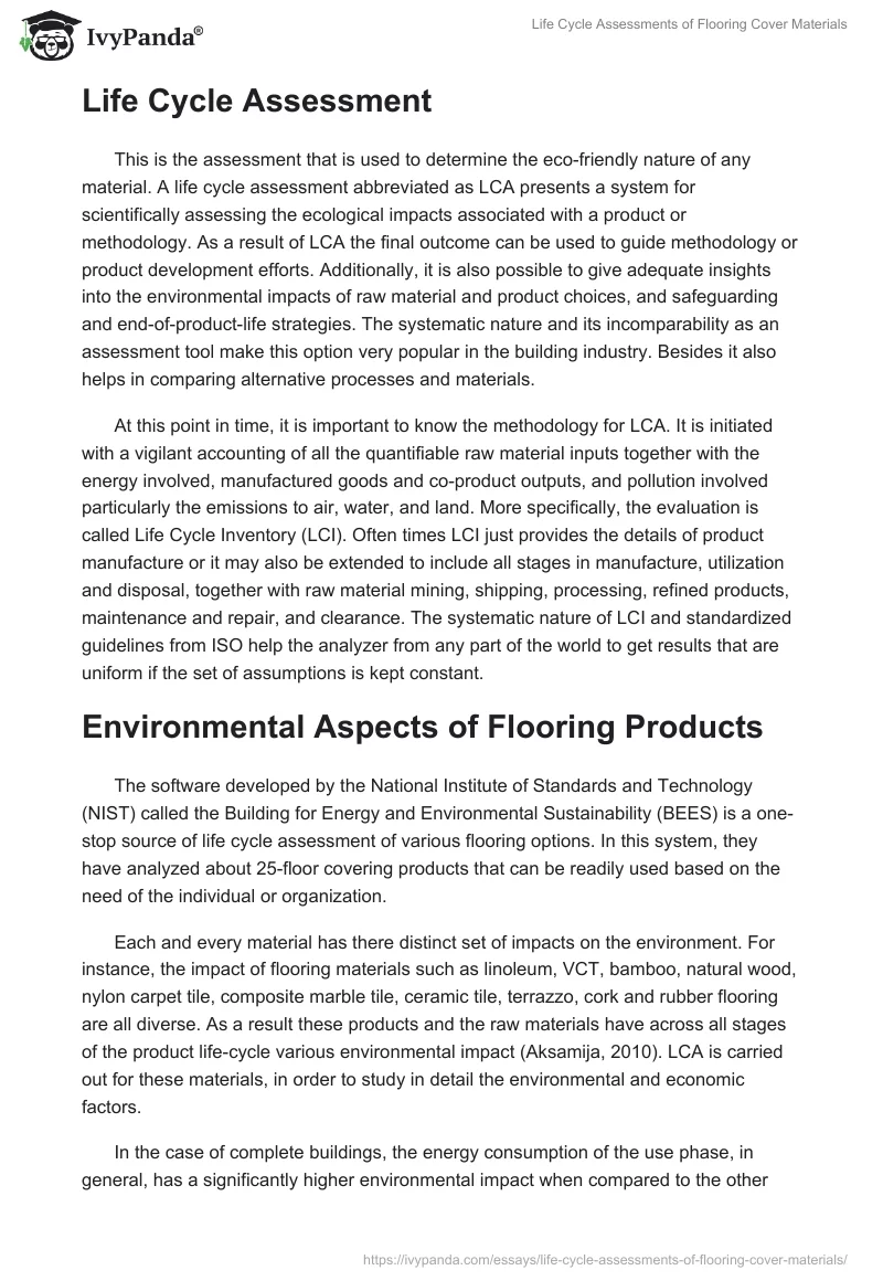 Life Cycle Assessments of Flooring Cover Materials. Page 2