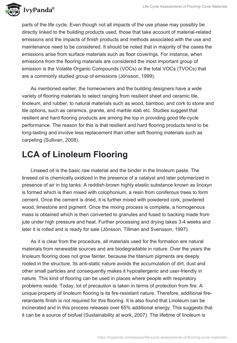 Life Cycle Assessments of Flooring Cover Materials. Page 3