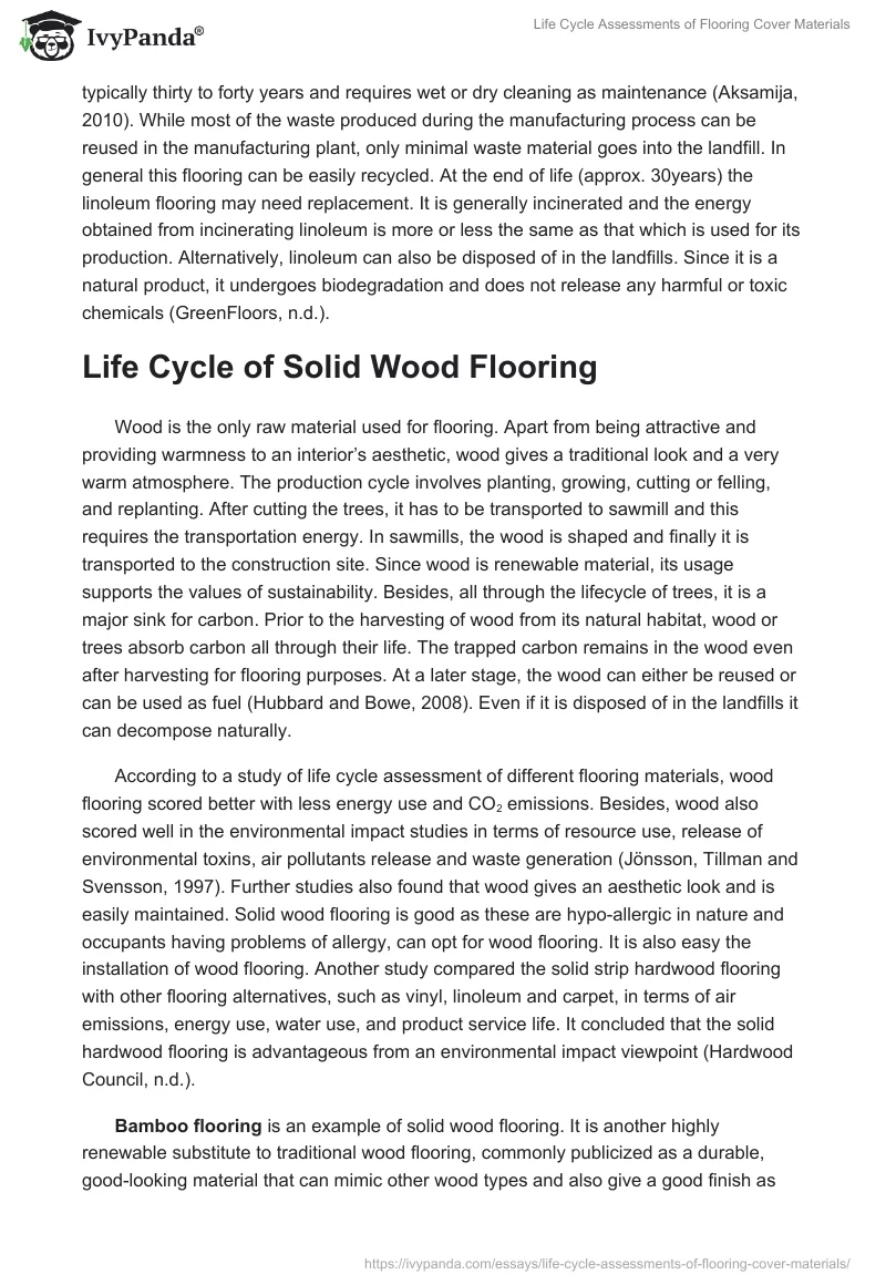 Life Cycle Assessments of Flooring Cover Materials. Page 4