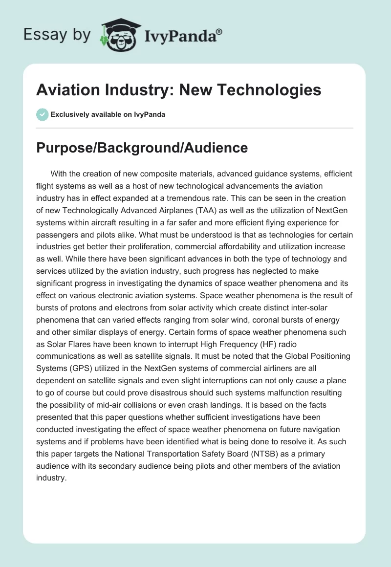 Aviation Industry: New Technologies. Page 1
