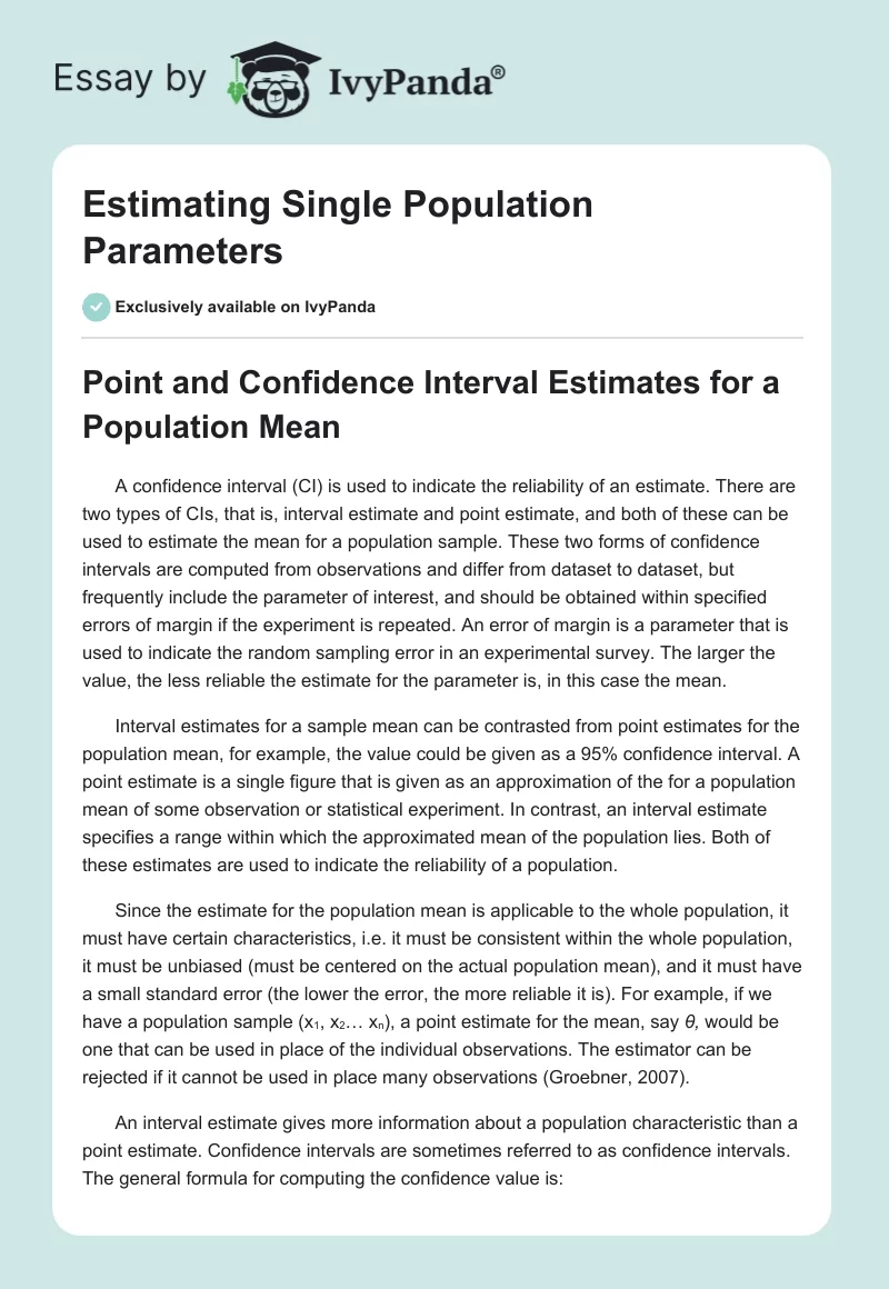 Estimating Single Population Parameters. Page 1