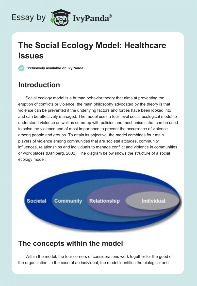 The Social Ecology Model: Healthcare Issues. Page 1