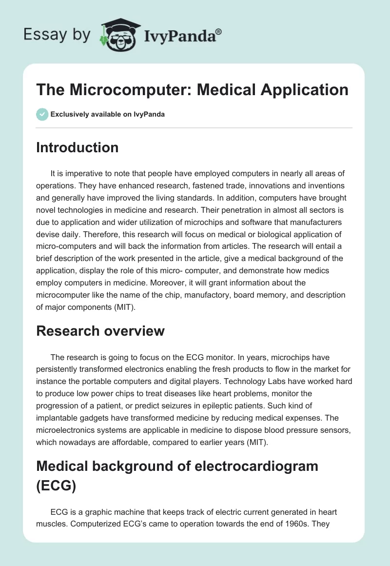 The Microcomputer: Medical Application. Page 1