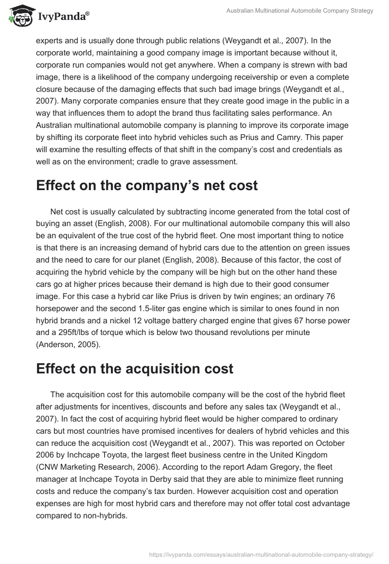 Australian Multinational Automobile Company Strategy. Page 2