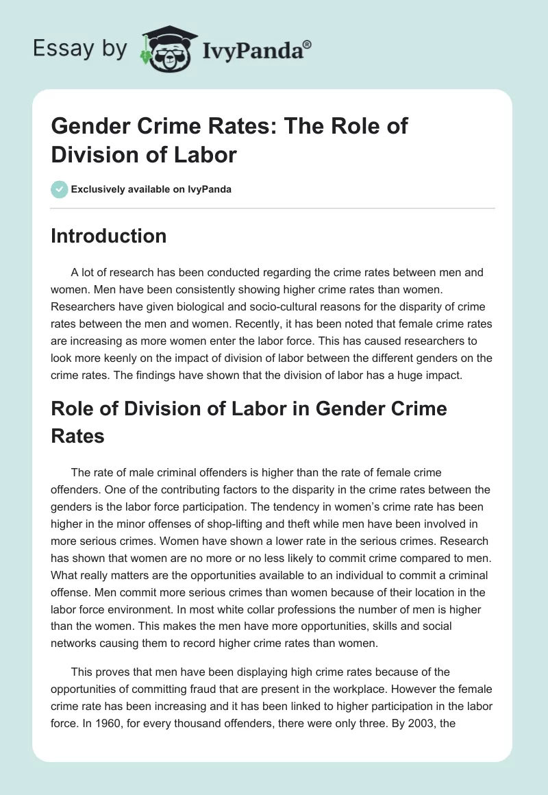 Gender Crime Rates: The Role of Division of Labor. Page 1