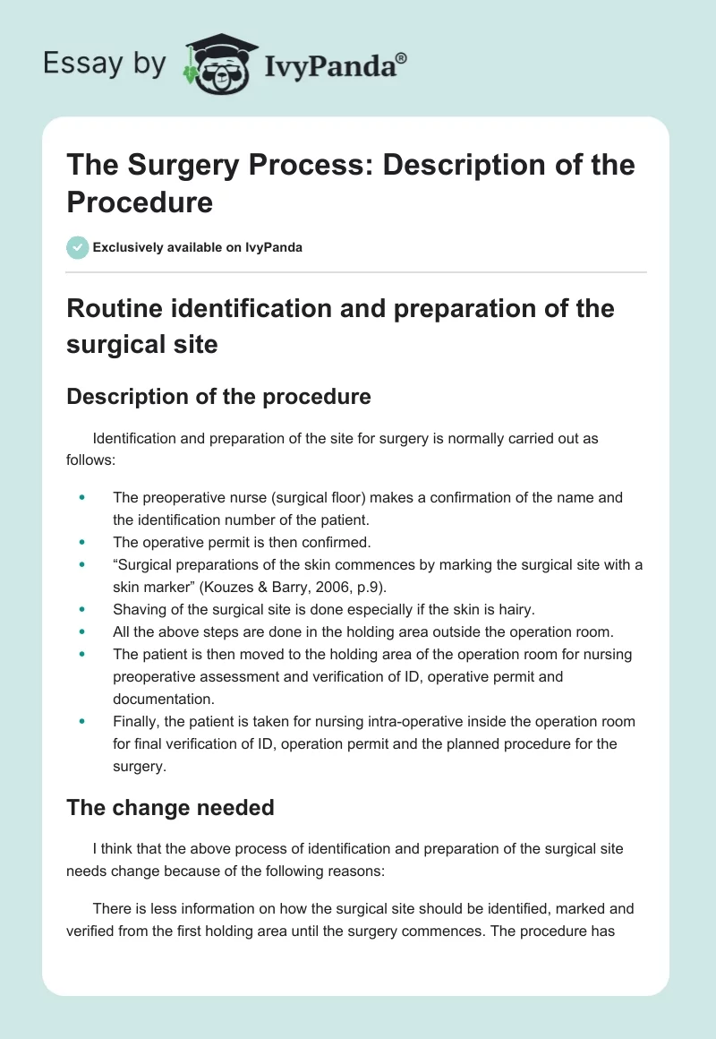 The Surgery Process: Description of the Procedure. Page 1