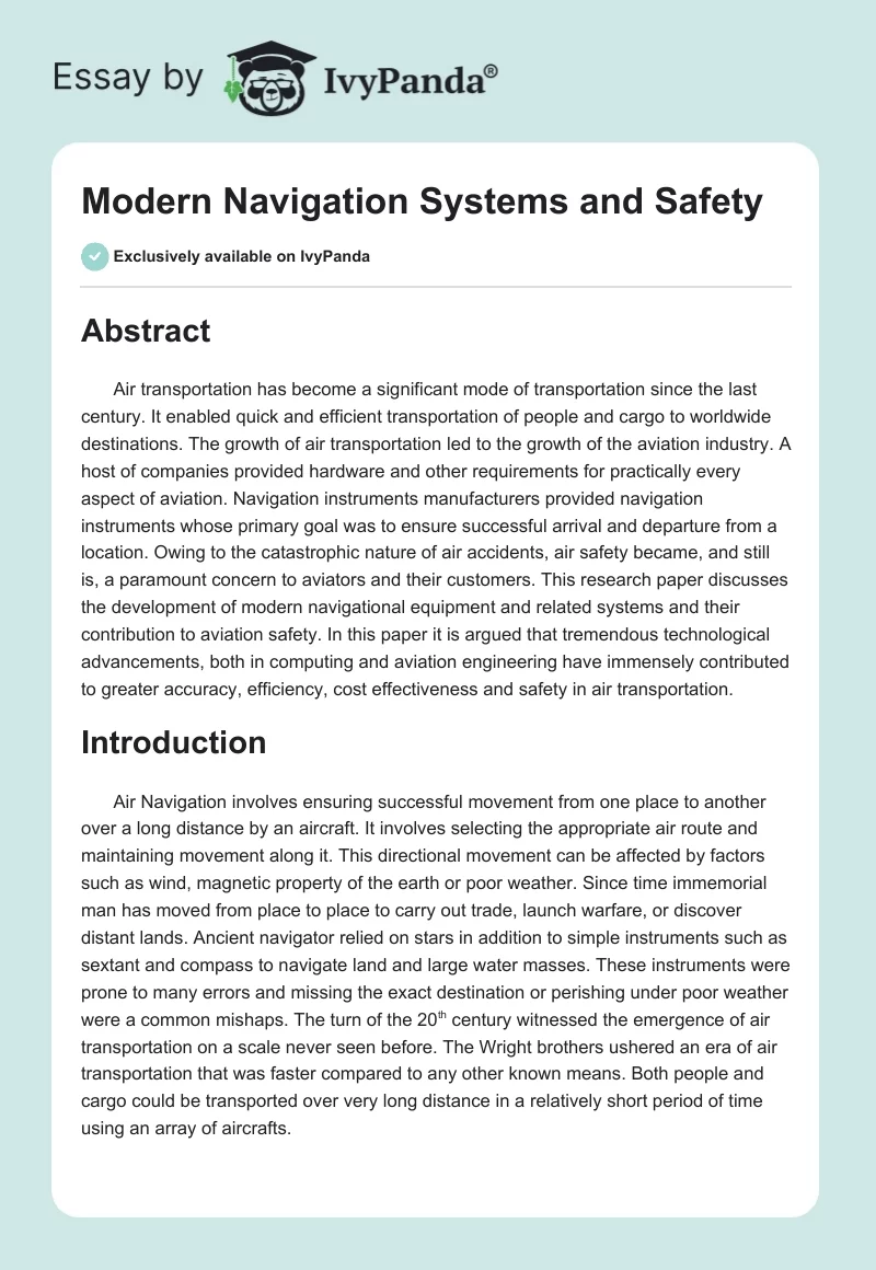 Modern Navigation Systems and Safety. Page 1