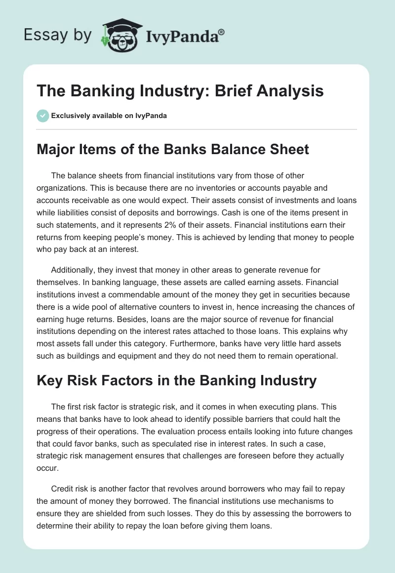 The Banking Industry: Brief Analysis. Page 1