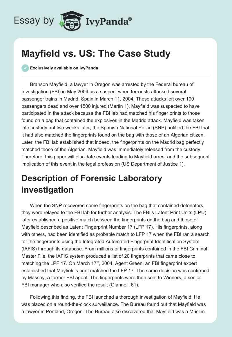 Mayfield vs. US: The Case Study. Page 1