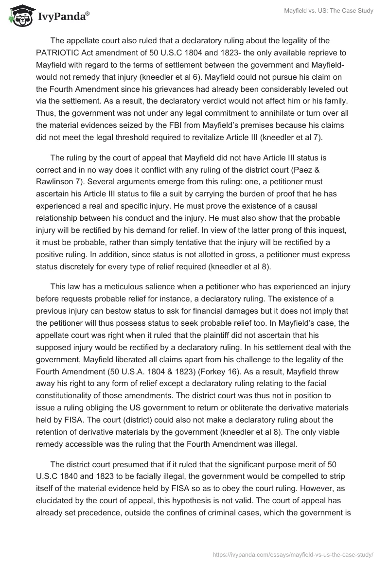 Mayfield vs. US: The Case Study. Page 4