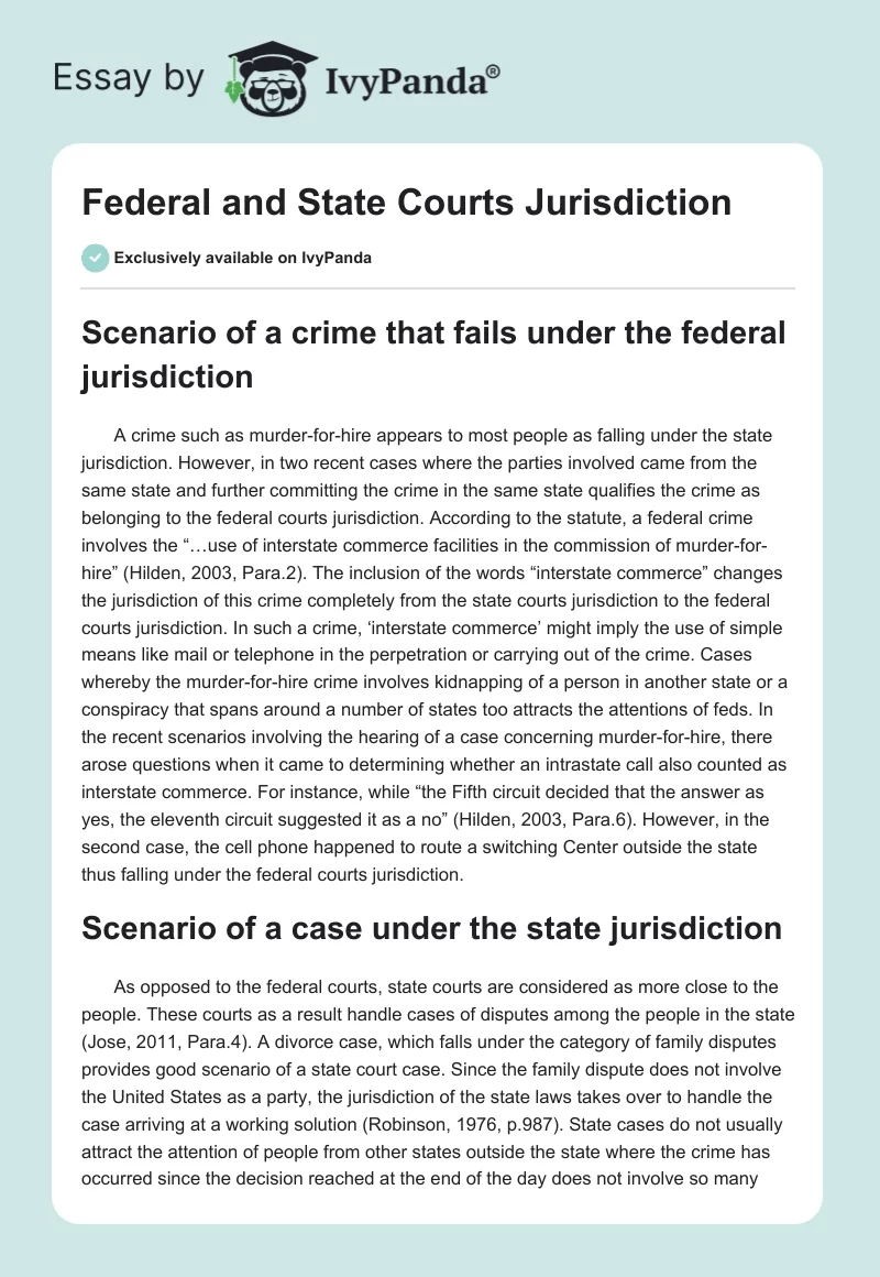 Federal and State Courts Jurisdiction. Page 1
