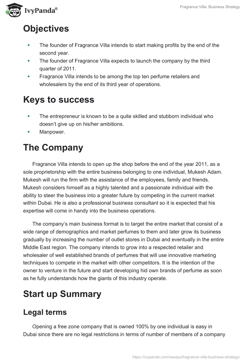 Fragrance Villa: Business Strategy. Page 2