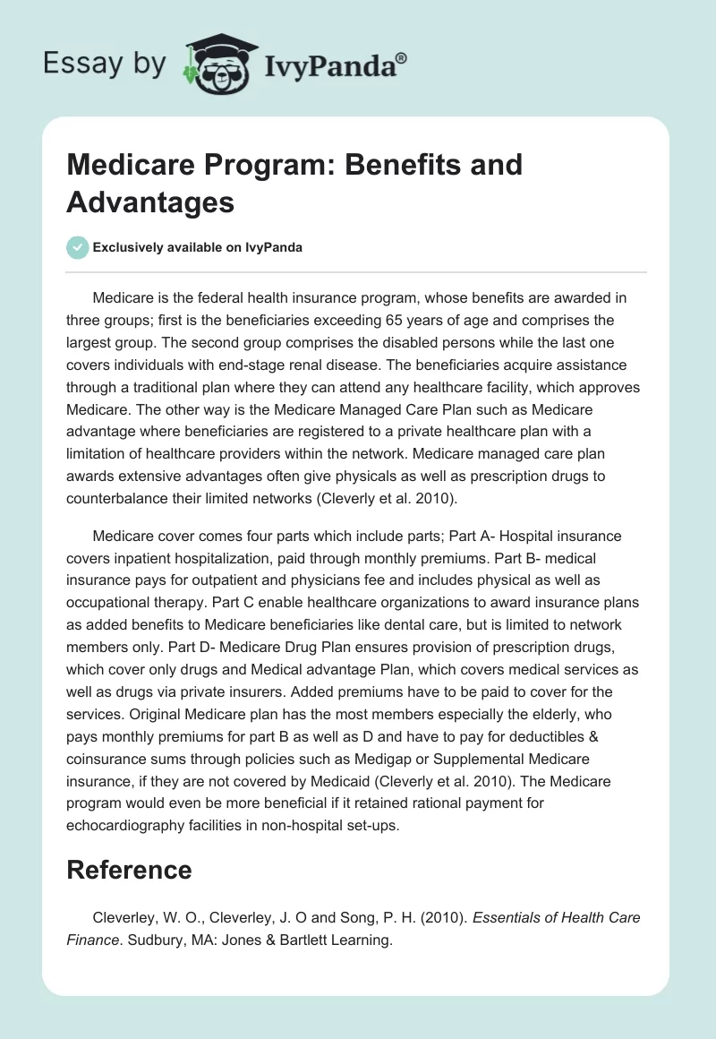 Medicare Program: Benefits and Advantages. Page 1