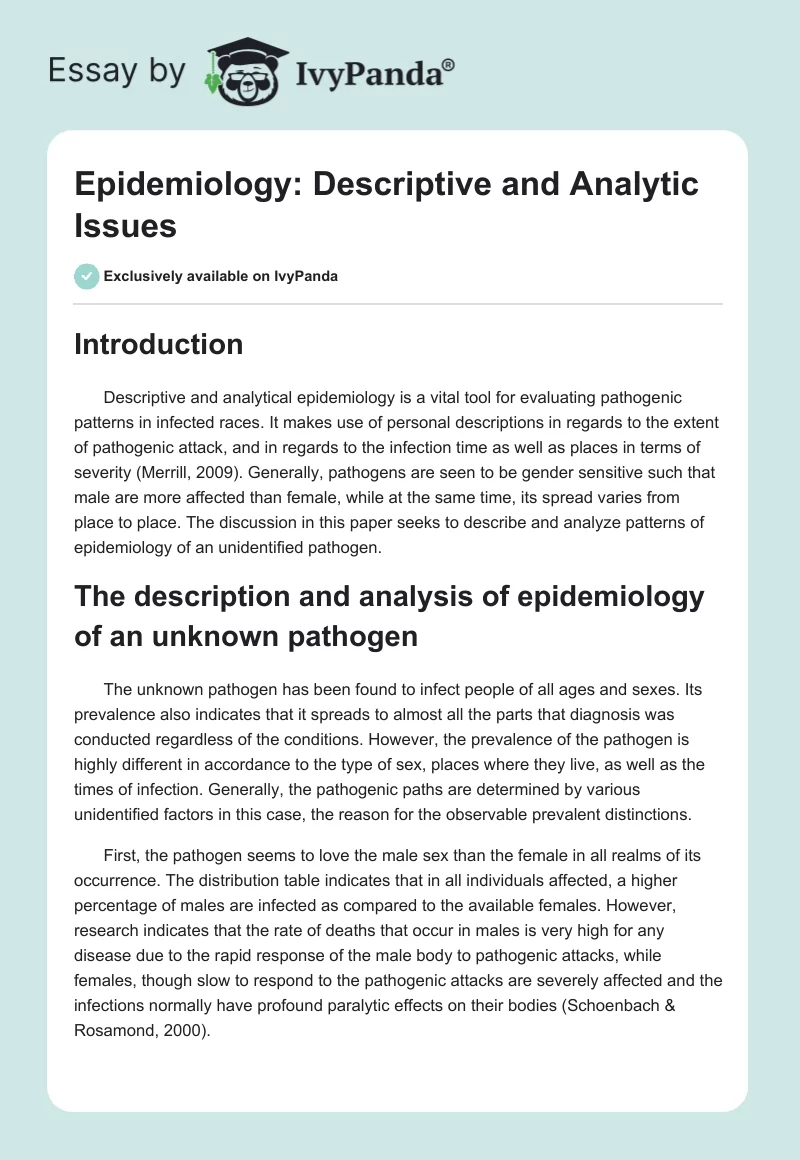 Epidemiology: Descriptive and Analytic Issues. Page 1