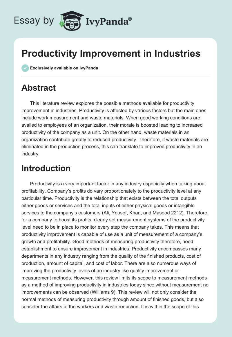 Productivity Improvement in Industries. Page 1