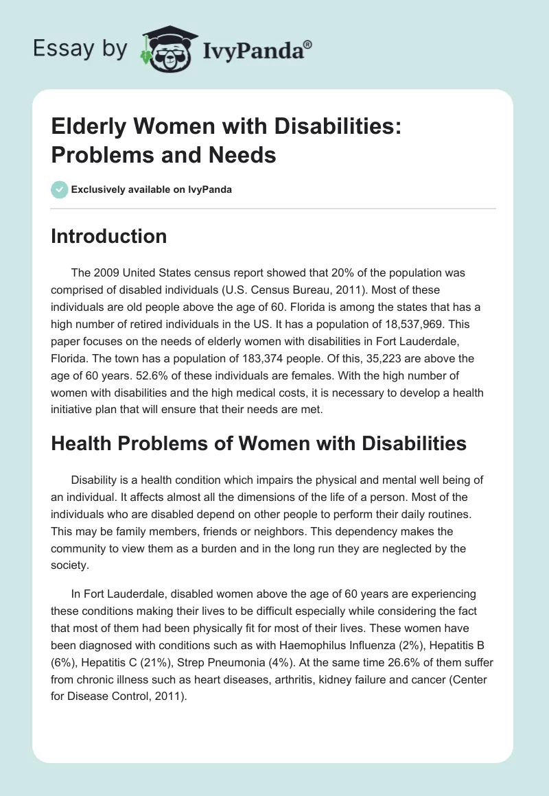 Elderly Women with Disabilities: Problems and Needs. Page 1