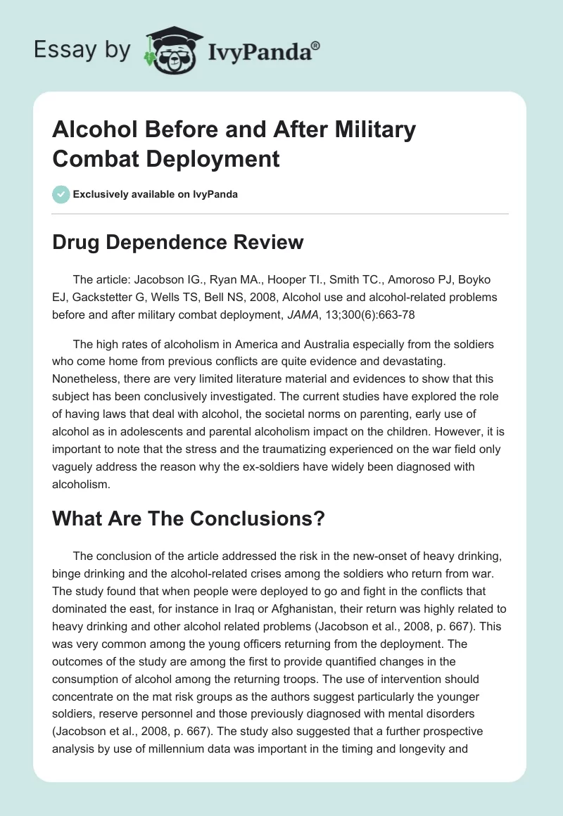 Alcohol Before and After Military Combat Deployment. Page 1
