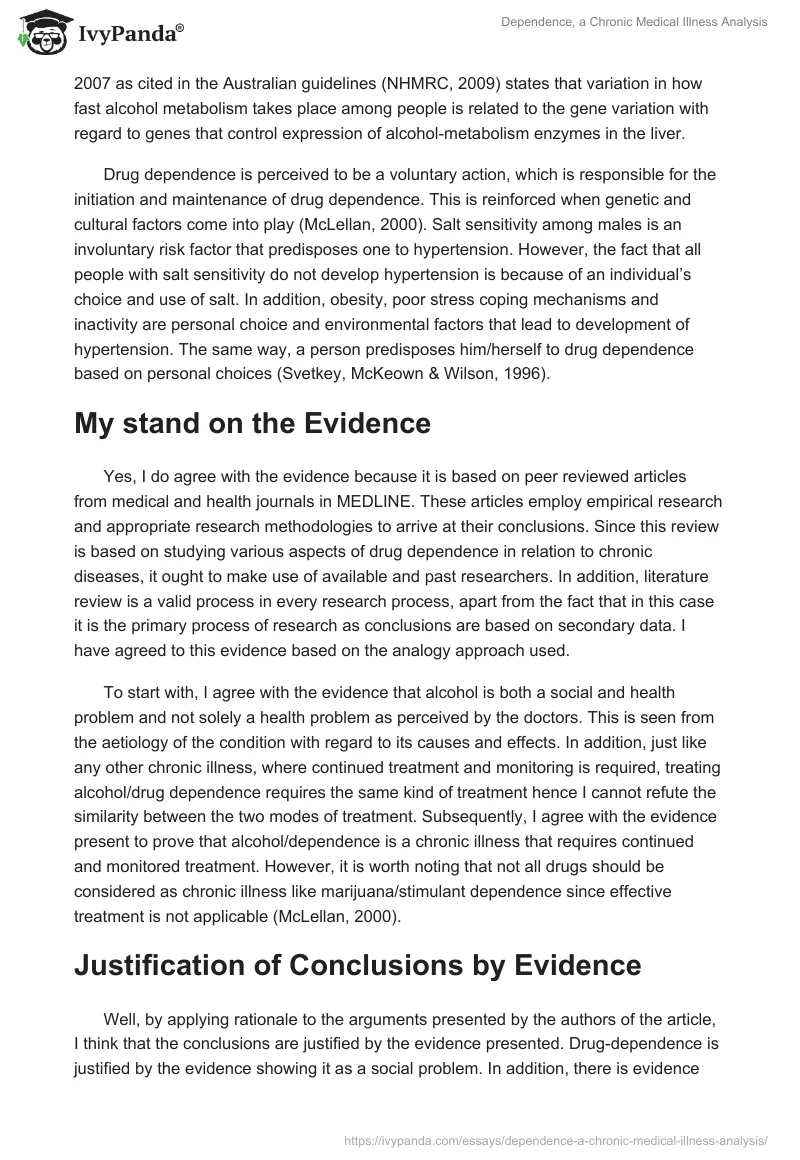 Dependence, a Chronic Medical Illness Analysis. Page 3