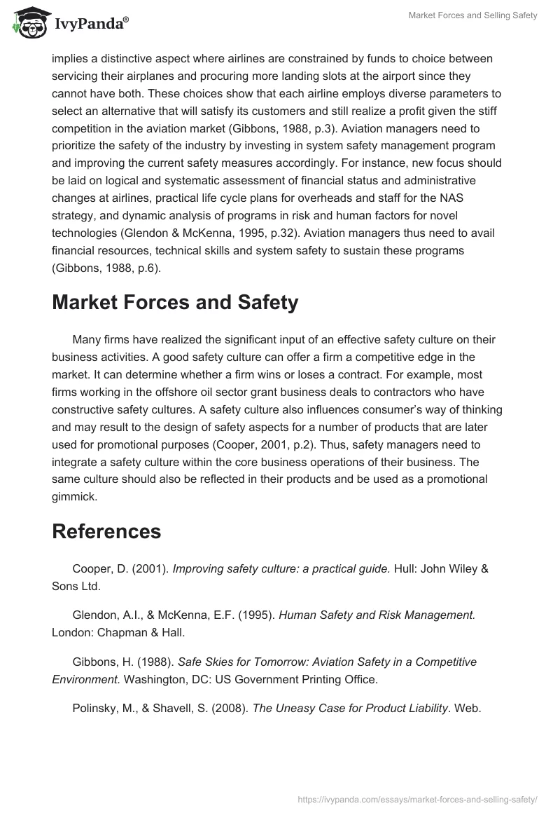 Market Forces and Selling Safety. Page 2
