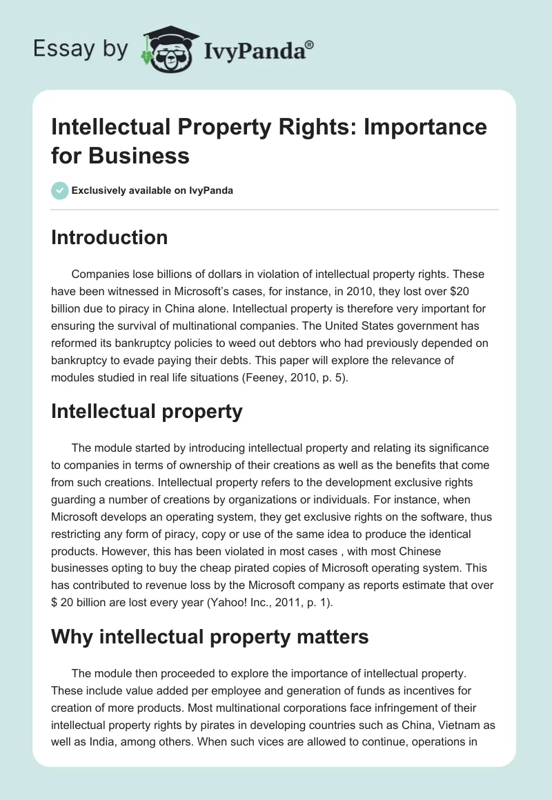 Intellectual Property Rights: Importance for Business. Page 1