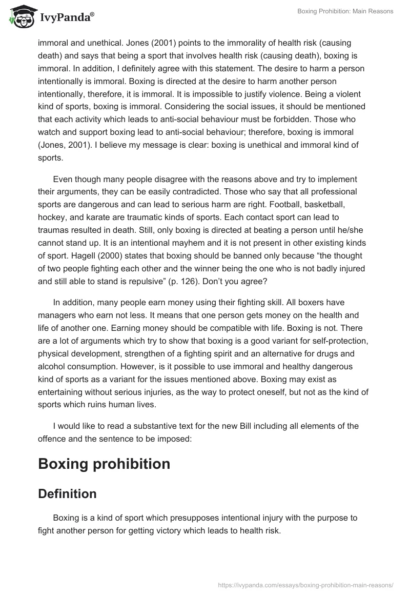 Boxing Prohibition: Main Reasons. Page 2