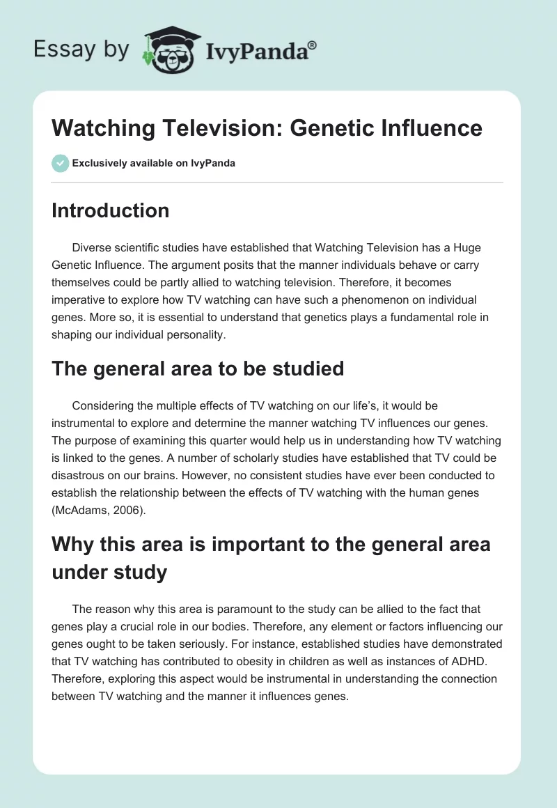 Watching Television: Genetic Influence. Page 1